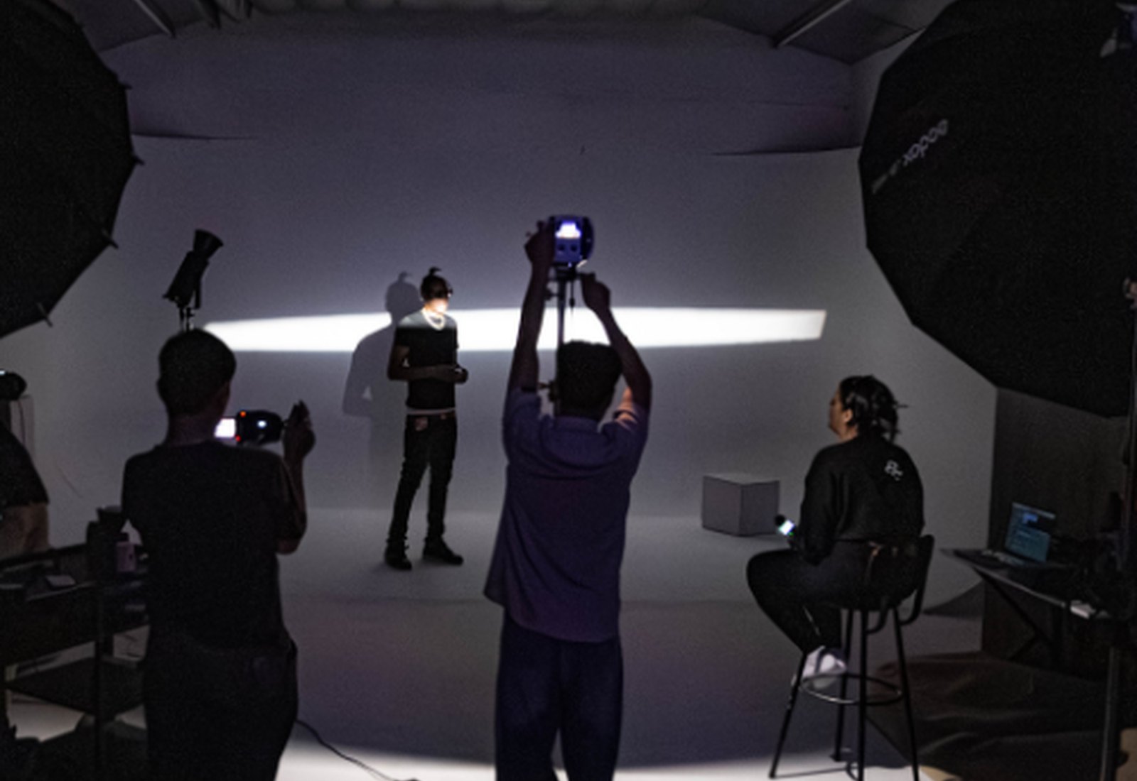 Behind the scenes on a Lorna Media Studio production — lighting and crew